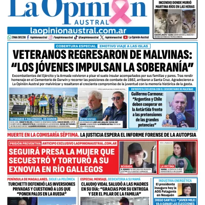 Tapa del Diario La Opinión Austral del lunes 19 de octubre de 2026, Río Gallegos, Santa Cruz, Argentina