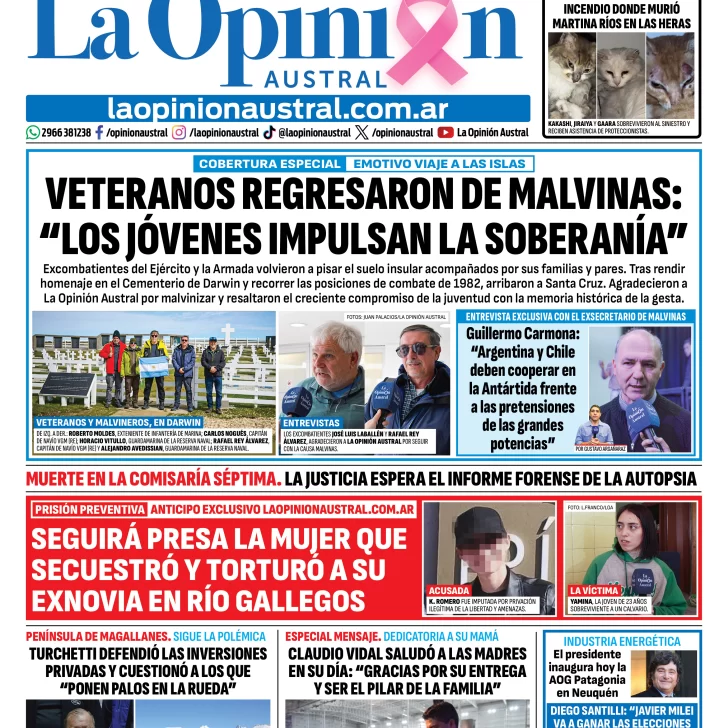 Tapa del Diario La Opinión Austral del lunes 19 de octubre de 2026, Río Gallegos, Santa Cruz, Argentina Tapa del Diario La Opinión Austral del lunes 19 de octubre de 2026, Río Gallegos, Santa Cruz, Argentina
