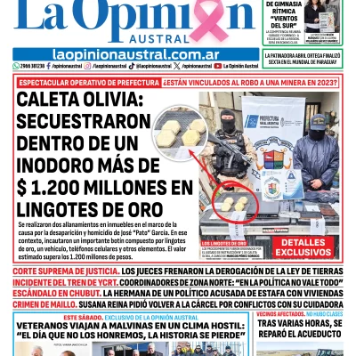 Tapa del Diario La Opinión Austral del sábado 10 de octubre de 2026, Río Gallegos, Santa Cruz, Argentina