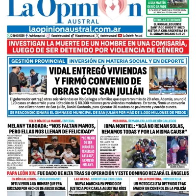 Tapa del Diario La Opinión Austral del domingo 18 de octubre de 2026, Río Gallegos, Santa Cruz, Argentina