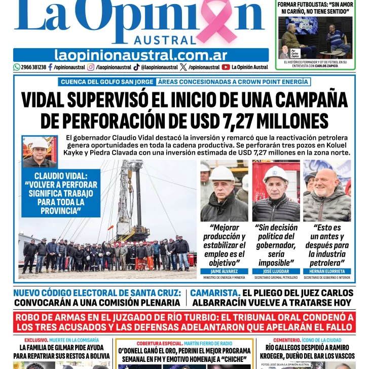 Tapa del Diario La Opinión Austral del jueves 22 de octubre de 2026, Río Gallegos, Santa Cruz, Argentina Tapa del Diario La Opinión Austral del jueves 22 de octubre de 2026, Río Gallegos, Santa Cruz, Argentina