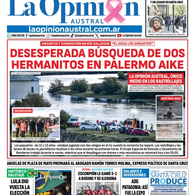 Tapa del Diario La Opinión Austral del lunes 26 de octubre de 2026, Río Gallegos, Santa Cruz, Argentina