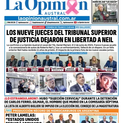 Tapa del Diario La Opinión Austral del miércoles 21 de octubre de 2026, Río Gallegos, Santa Cruz, Argentina