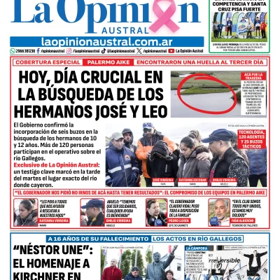 Tapa del Diario La Opinión Austral del miércoles 28 de octubre de 2026, Río Gallegos, Santa Cruz, Argentina