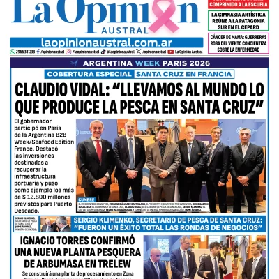 Tapa del Diario La Opinión Austral del sábado 3 de octubre de 2026, Río Gallegos, Santa Cruz, Argentina Tapa del Diario La Opinión Austral del sábado 3 de octubre de 2026, Río Gallegos, Santa Cruz, Argentina