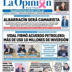 Tapa del Diario La Opinión Austral del viernes 23 de octubre de 2026, Río Gallegos, Santa Cruz, Argentina