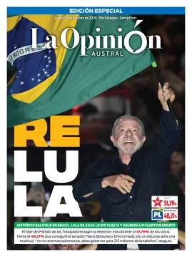 Tapa especial de La Opinión Austral: Lula dio vuelta la elección en Brasil y fue reelecto como presidente Tapa especial de La Opinión Austral: Lula dio vuelta la elección en Brasil y fue reelecto como presidente