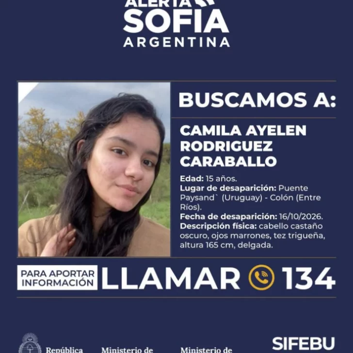 Alerta Sofía por Camila Rodríguez: buscan a una adolescente de 15 años desaparecida en Entre Ríos Alerta Sofía por Camila Rodríguez: buscan a una adolescente de 15 años desaparecida en Entre Ríos